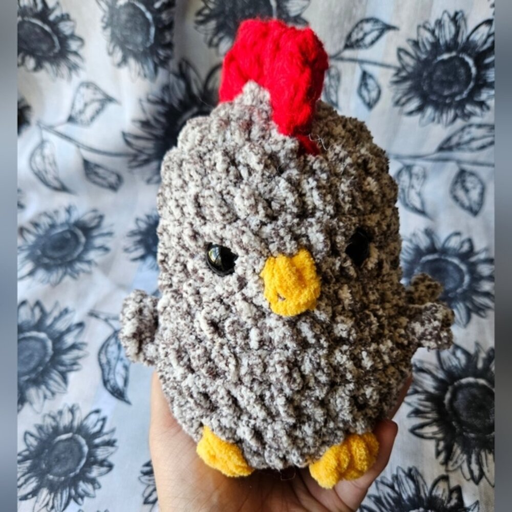 Crochet Black Speckled Rooster Amigurumi Plushie